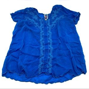 Johnny Was royal blue boho plus size 1X top